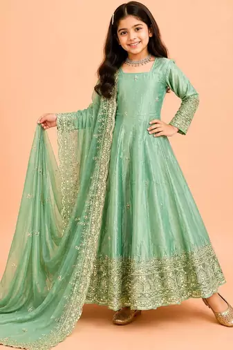 Heavy fendy silk embroidery and sequnce work mint green readymade salwar suit