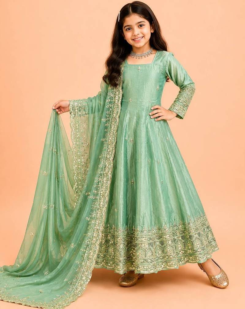 Heavy fendy silk embroidery and sequnce work mint green readymade salwar suit