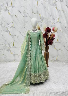 Heavy fendy silk embroidery and sequnce work mint green readymade salwar suit 2