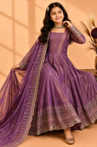 Heavy fendy silk embroidery and sequnce work lavender readymade salwar suit