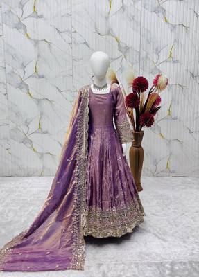 Heavy fendy silk embroidery and sequnce work lavender readymade salwar suit 2