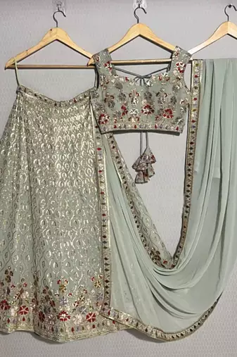 mint white floral embroidered lehenga with dupatta