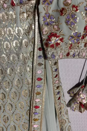 mint white floral embroidered lehenga with dupatta