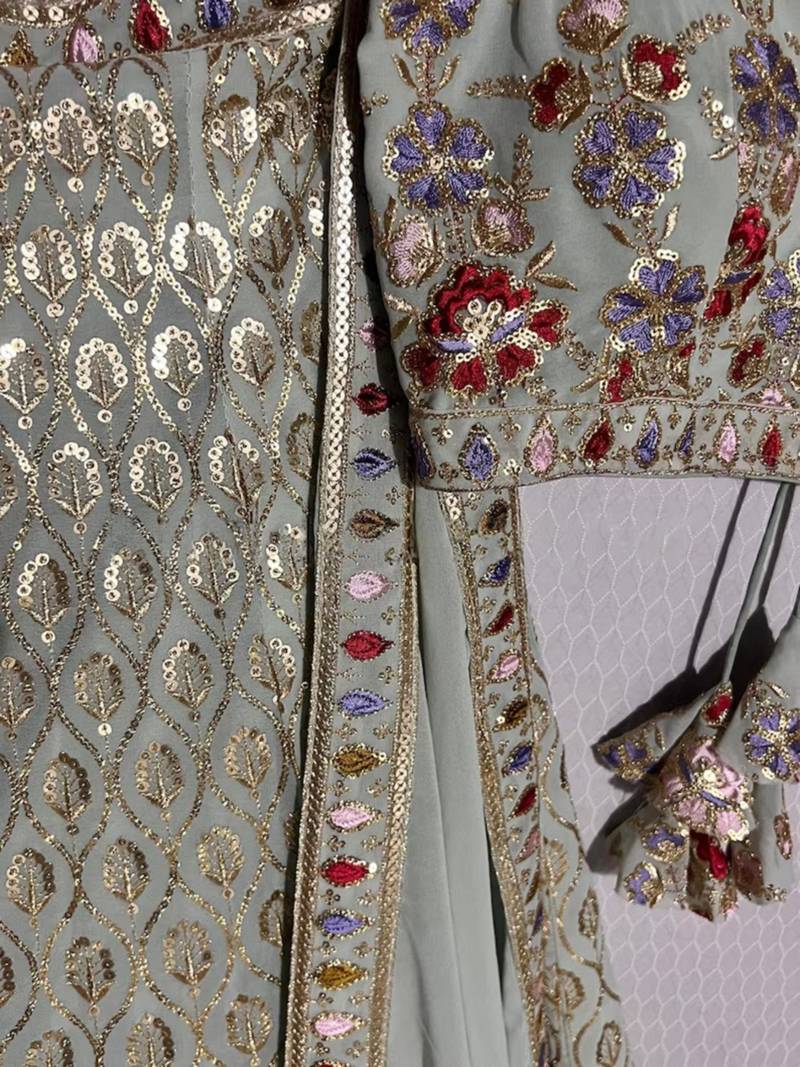 mint white floral embroidered lehenga with dupatta