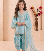 Trendy roman silk embroidery sequnce and moti work sky readymade salwar suit