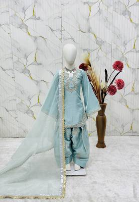 Trendy roman silk embroidery sequnce and moti work sky readymade salwar suit 2