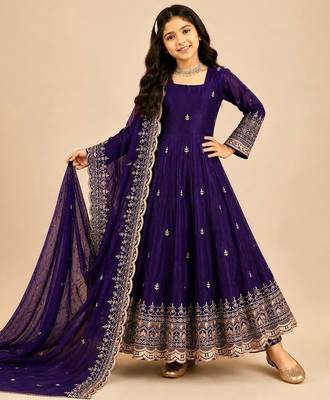 Heavy fendy silk embroidery and sequnce work purple readymade salwar suit 1