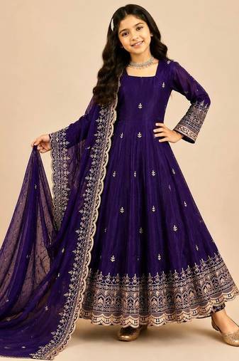Heavy fendy silk embroidery and sequnce work purple readymade salwar suit