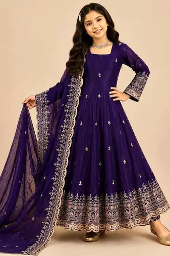 Heavy fendy silk embroidery and sequnce work purple readymade salwar suit