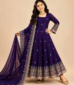 Heavy fendy silk embroidery and sequnce work purple readymade salwar suit