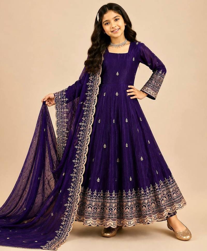 Heavy fendy silk embroidery and sequnce work purple readymade salwar suit