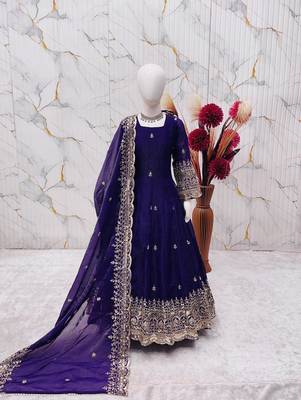 Heavy fendy silk embroidery and sequnce work purple readymade salwar suit 2