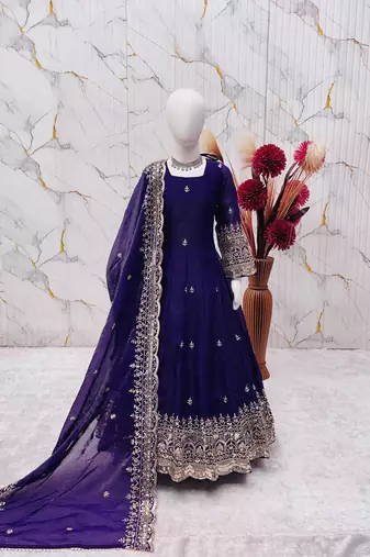 Heavy fendy silk embroidery and sequnce work purple readymade salwar suit