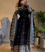 Black fendy silk embroidered sequince work anarkali kurta set