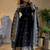 Black fendy silk embroidered sequince work anarkali kurta set