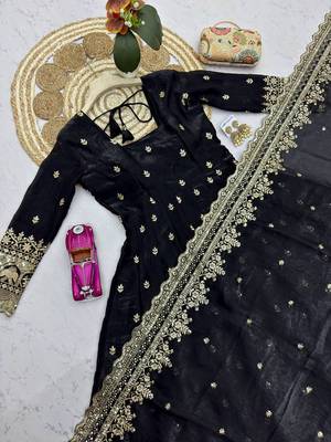 Black fendy silk embroidered sequince work anarkali kurta set 5