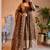 Brown fendy silk embroidered sequince work anarkali kurta set