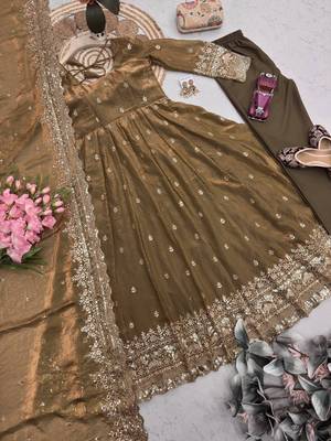 Brown fendy silk embroidered sequince work anarkali kurta set 2