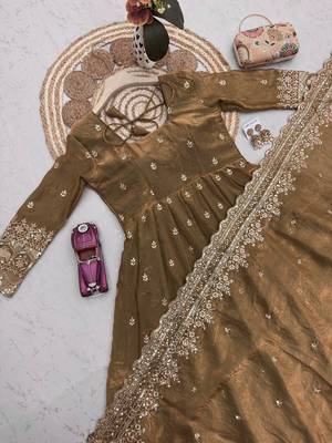 Brown fendy silk embroidered sequince work anarkali kurta set 5