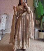 Cream fendy silk embroidered sequince work anarkali kurta set