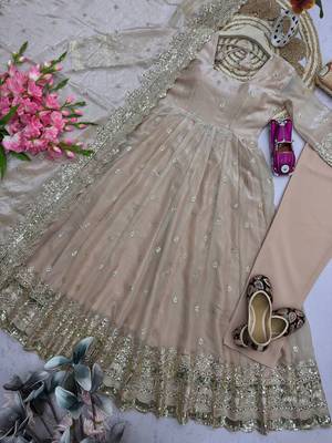Cream fendy silk embroidered sequince work anarkali kurta set 4