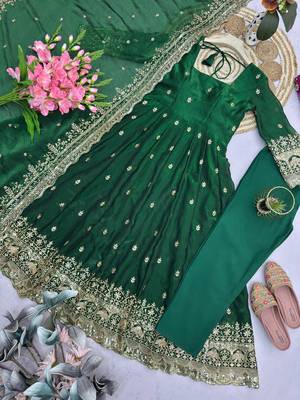 Green fendy silk embroidered sequince work anarkali kurta set 2