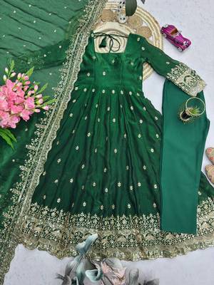 Green fendy silk embroidered sequince work anarkali kurta set 3