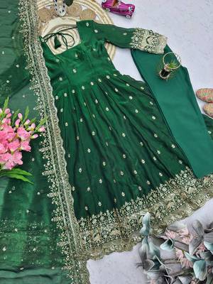 Green fendy silk embroidered sequince work anarkali kurta set 4