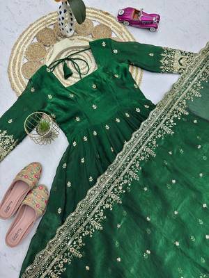 Green fendy silk embroidered sequince work anarkali kurta set 5