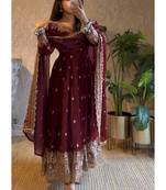 Maroon fendy silk embroidered sequince work anarkali kurta set