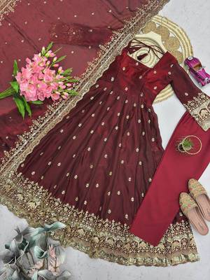 Maroon fendy silk embroidered sequince work anarkali kurta set 2