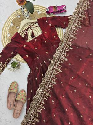 Maroon fendy silk embroidered sequince work anarkali kurta set 5