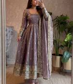 Mauve fendy silk embroidered sequince work anarkali kurta set