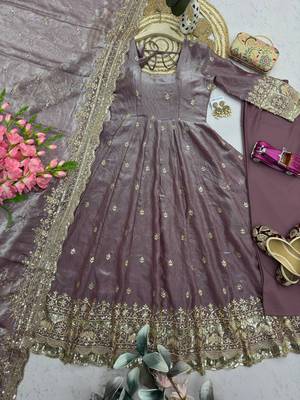 Mauve fendy silk embroidered sequince work anarkali kurta set 3