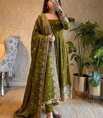 Mehendi fendy silk embroidered sequince work anarkali kurta set
