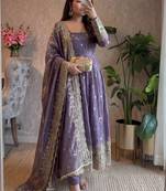 Lavender fendy silk embroidered sequince work anarkali kurta set