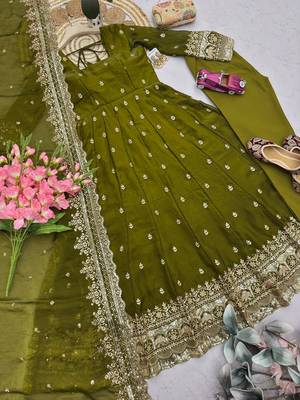 Mehendi fendy silk embroidered sequince work anarkali kurta set 2