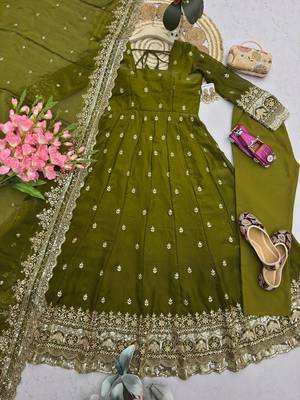 Mehendi fendy silk embroidered sequince work anarkali kurta set 3