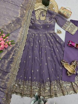 Lavender fendy silk embroidered sequince work anarkali kurta set 3