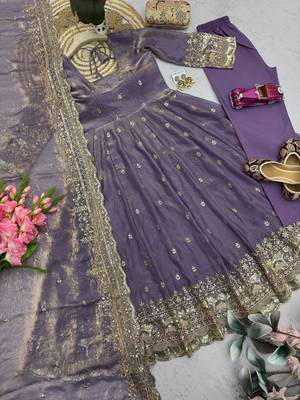 Lavender fendy silk embroidered sequince work anarkali kurta set 4