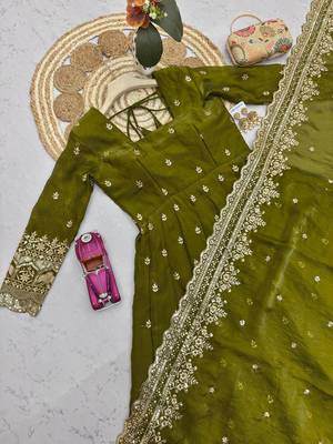 Mehendi fendy silk embroidered sequince work anarkali kurta set 5