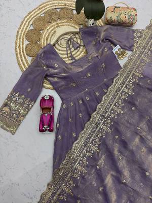 Lavender fendy silk embroidered sequince work anarkali kurta set 5