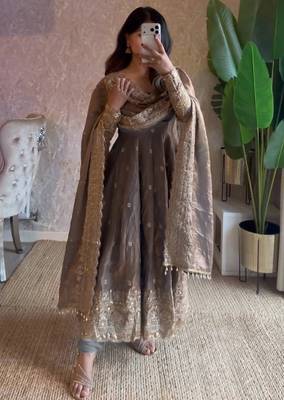 Nude fendy silk embroidered sequince work anarkali kurta set 1