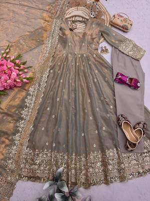 Nude fendy silk embroidered sequince work anarkali kurta set 3