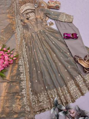 Nude fendy silk embroidered sequince work anarkali kurta set 4