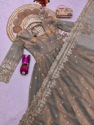 Nude fendy silk embroidered sequince work anarkali kurta set 5