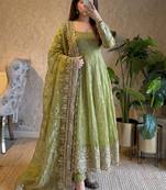 Pista fendy silk embroidered sequince work anarkali kurta set