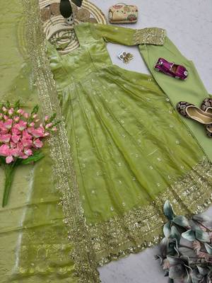 Pista fendy silk embroidered sequince work anarkali kurta set 2