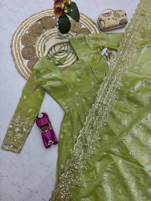 Pista fendy silk embroidered sequince work anarkali kurta set 5