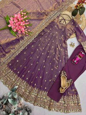 Plum fendy silk embroidered sequince work anarkali kurta set 4